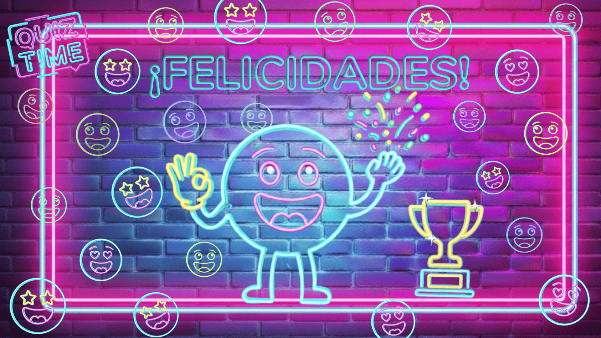 Diseño Neón con emojis | Felicidades